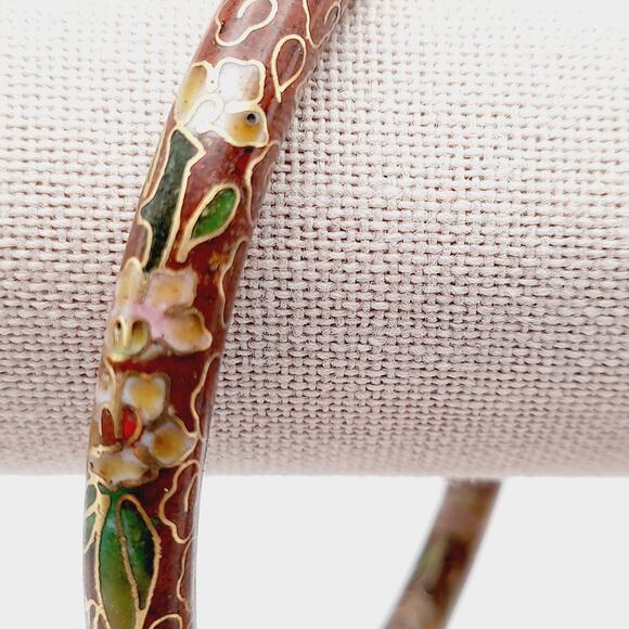 Vintage 1960s Cloisonne Enamel Floral Bangle Bracelet - Picture 2 of 9
